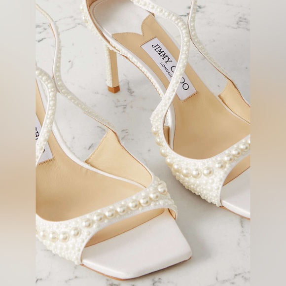 New JIMMY CHOO Azia 75 faux pearl-embellished satin sandals $2,595 - Picture 4 of 13